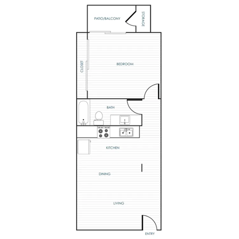 Floor plan for 1 bed, 1 bath, 500 sqft